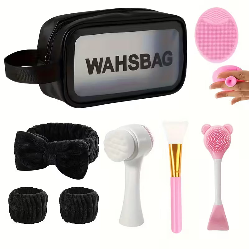 8pcs Makeup Bag with Deep Cleansing Facial Care Set